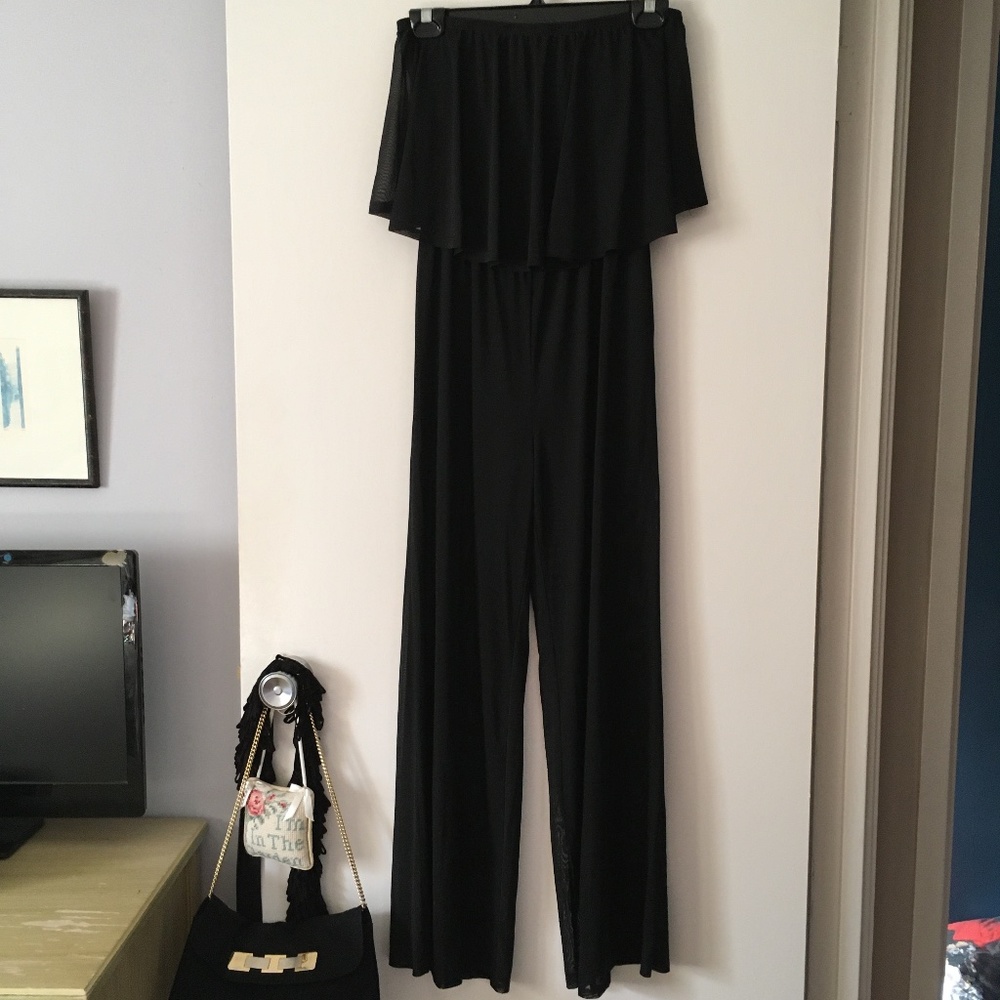 MOCKING JAY Black Mesh Tulle Bandeau Jumpsuit M